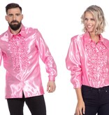 Ruchesblouse satijn roze