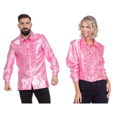 Ruchesblouse satijn roze