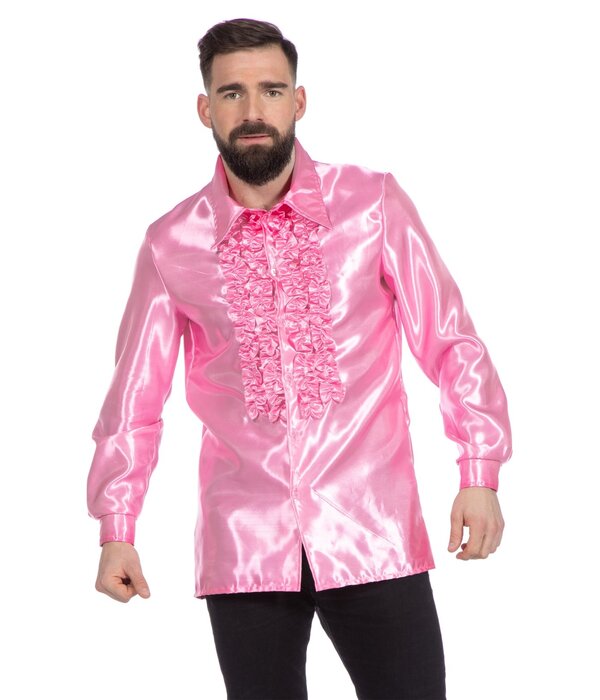 Ruchesblouse satijn roze