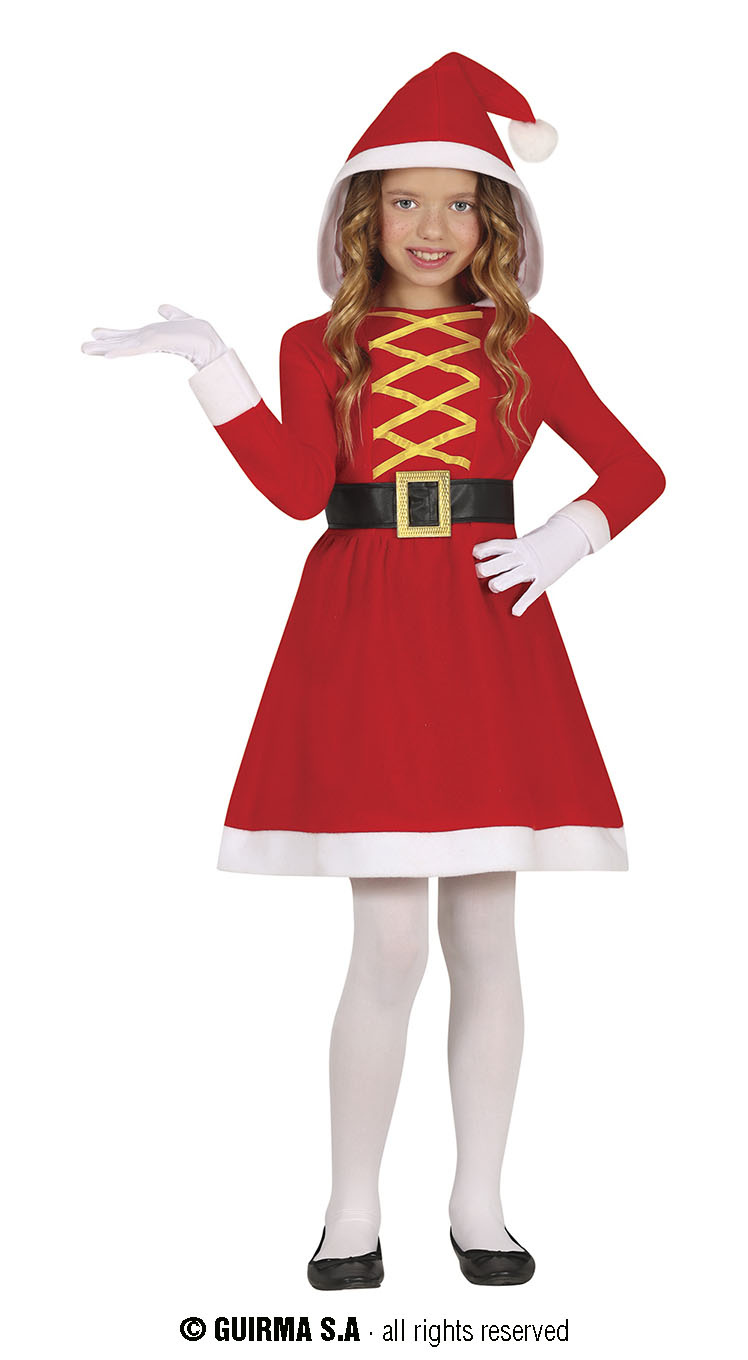 Guirma - Kerst & Oud & Nieuw Kostuum - Elise Het Prachtige Kerstmeisje Kostuum - Rood - 10 - 12 jaar - Kerst - Verkleedkleding