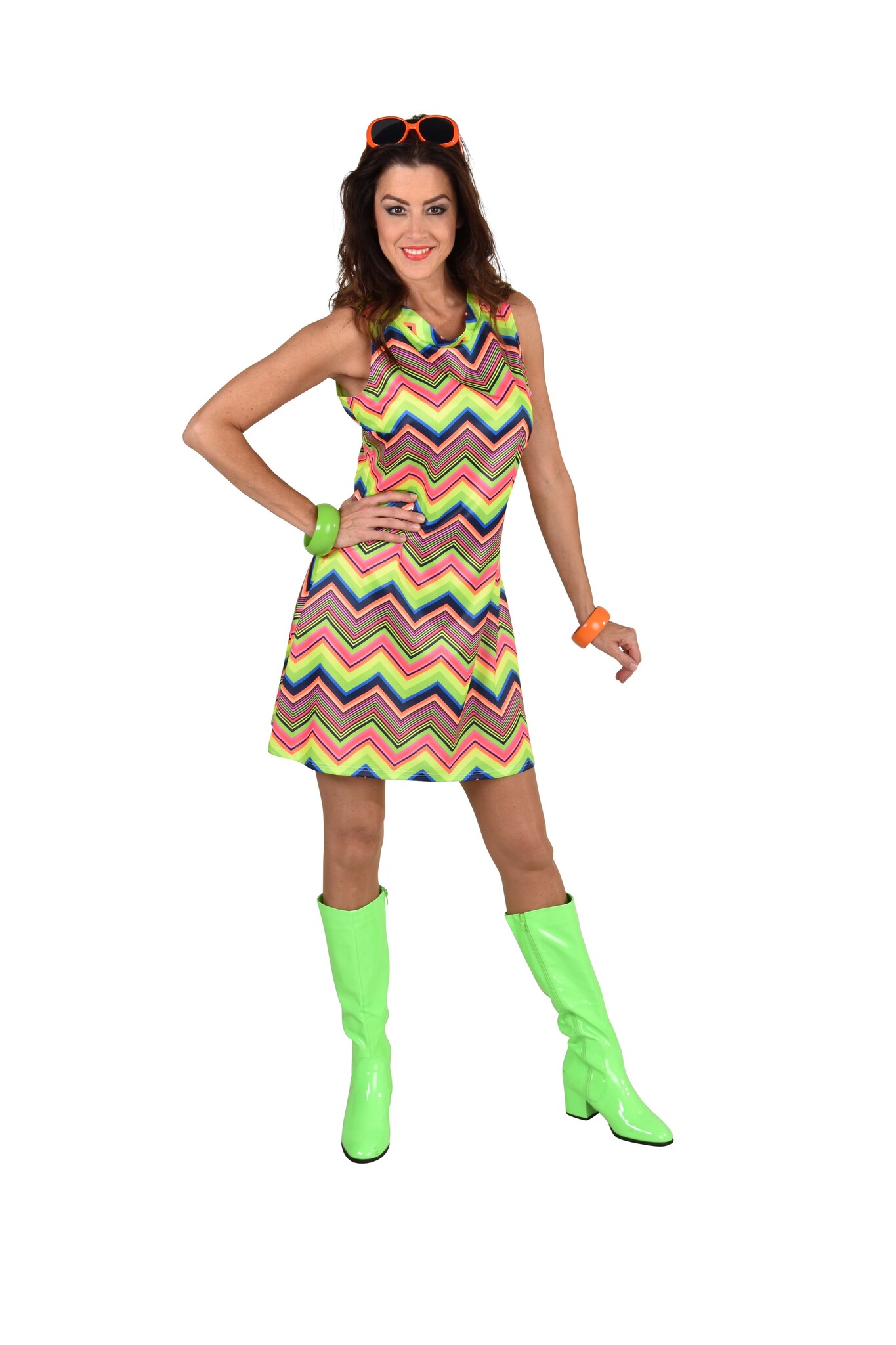 Neon Jurk Dames Multicolors Zigzag afbeelding
