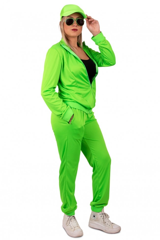 PartyXplosion - Jaren 80 & 90 Kostuum - Kikker Fresh Neon Groen Retro Trainingspak - Vrouw - Groen - Maat 42 - Carnavalskleding - Verkleedkleding