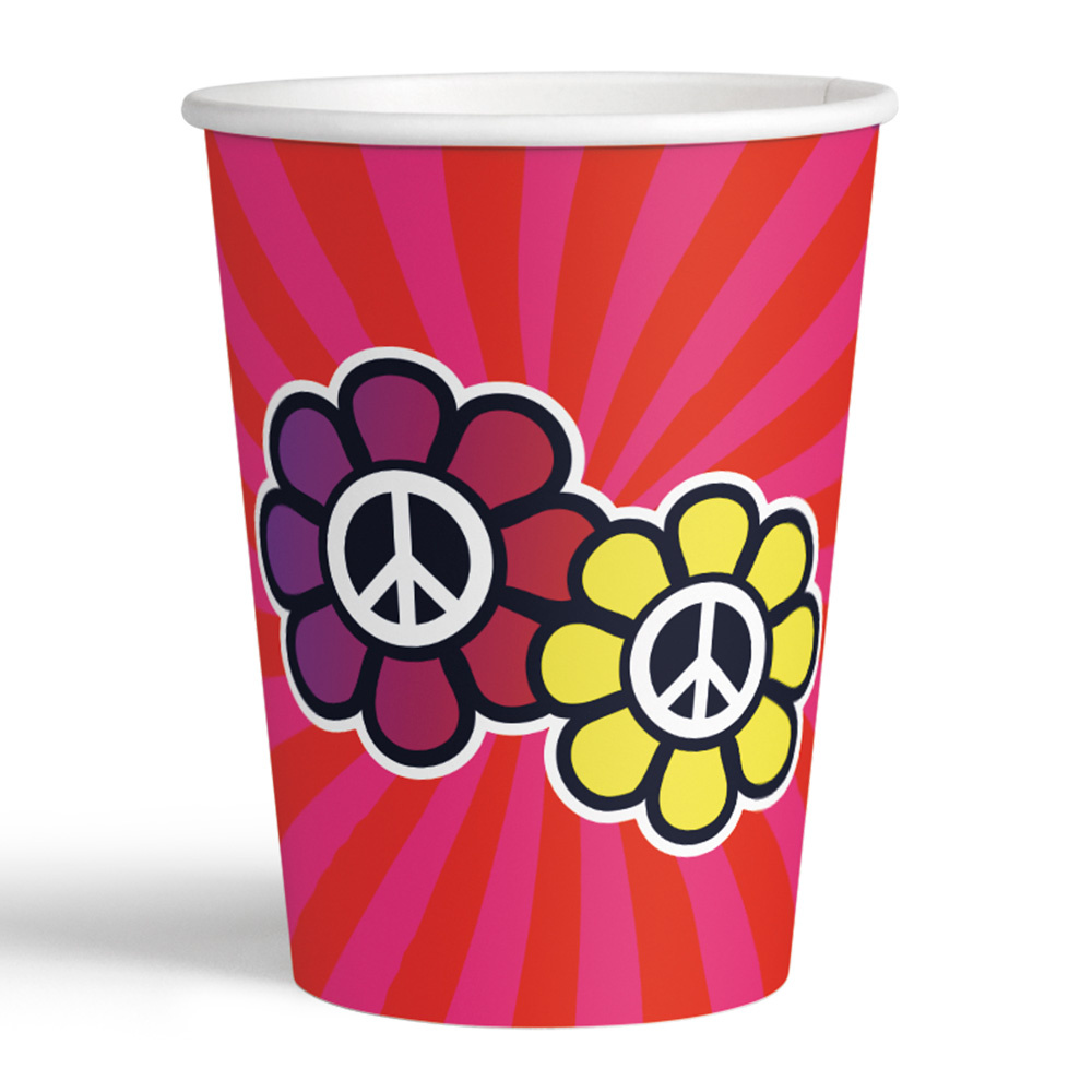 Boland - 8 papieren bekertjes Hippie - Geen thema - Verjaardag - Flower Power - Tableware