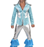Dancing King Kostuum Lichtblauw/Zilver Premium