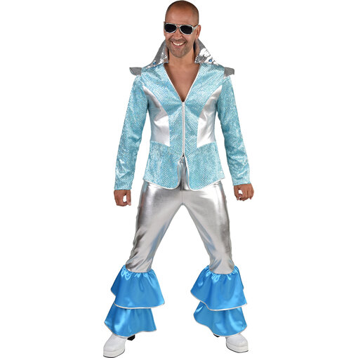 Dancing King Kostuum Lichtblauw/Zilver Premium
