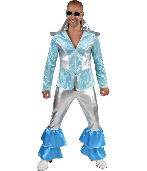 Dancing King Kostuum Lichtblauw/Zilver Premium