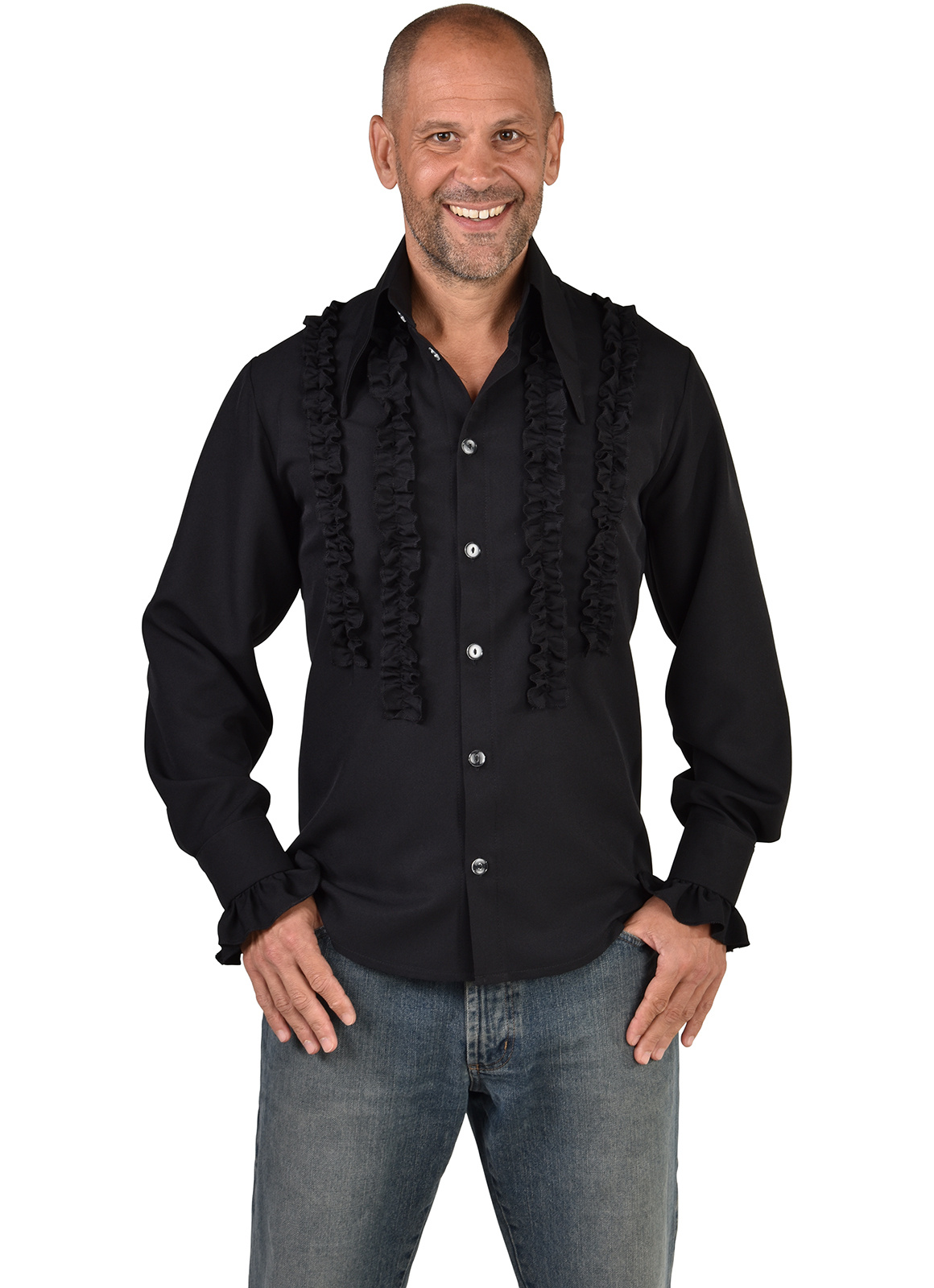 Party Blouse Rouches Zijden Zwart afbeelding