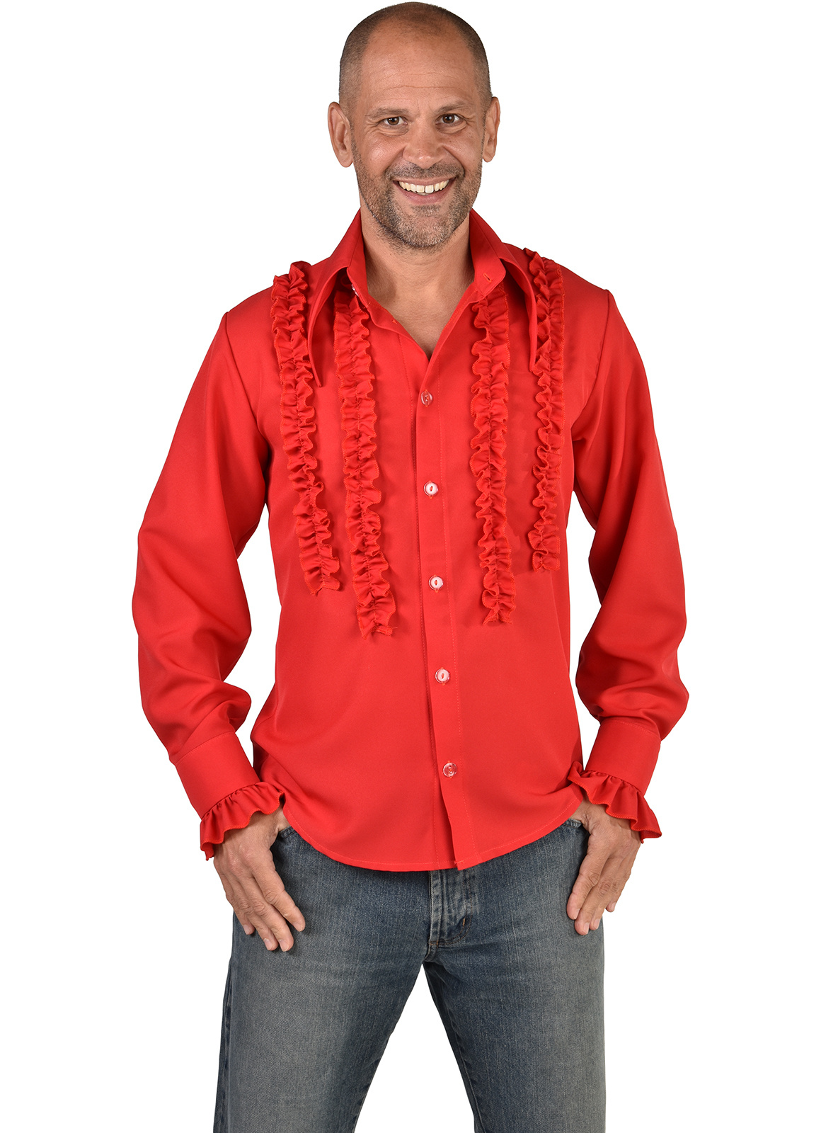 Party Blouse Rouches Zijden Rood afbeelding