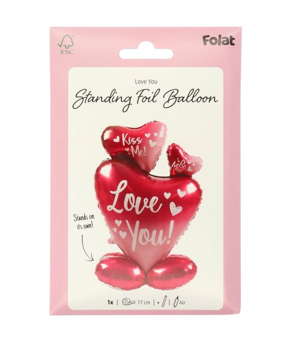 Staande Folieballon 3 hartjes Love You (77cm)
