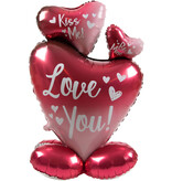 Staande Folieballon 3 hartjes Love You (77cm)