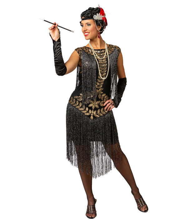 Charleston jurk Zwart met lange Franjes Isabella