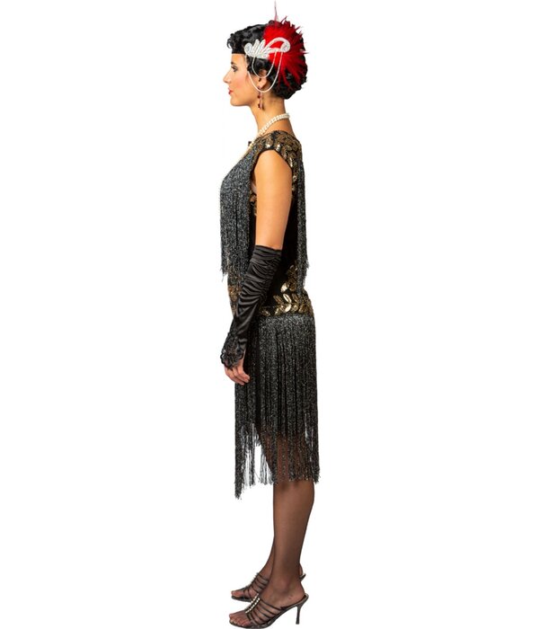 Charleston jurk Zwart met lange Franjes Isabella