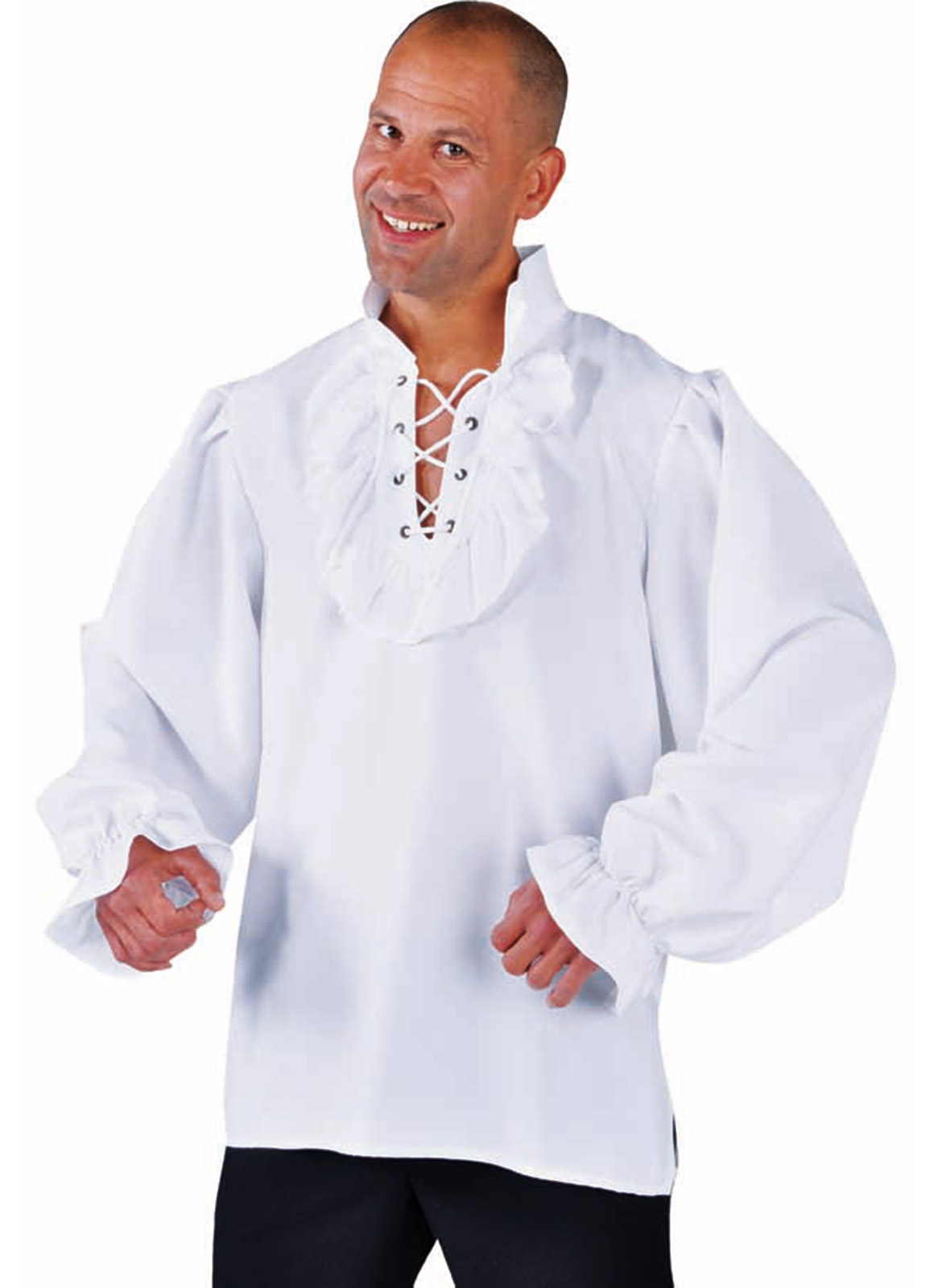 Magic By Freddy's - Piraat & Viking Kostuum - Stoere Zeeheld Piraat Hemd Met Ruches Gebroken Wit Man - wit / beige - Medium - Carnavalskleding - Verkleedkleding