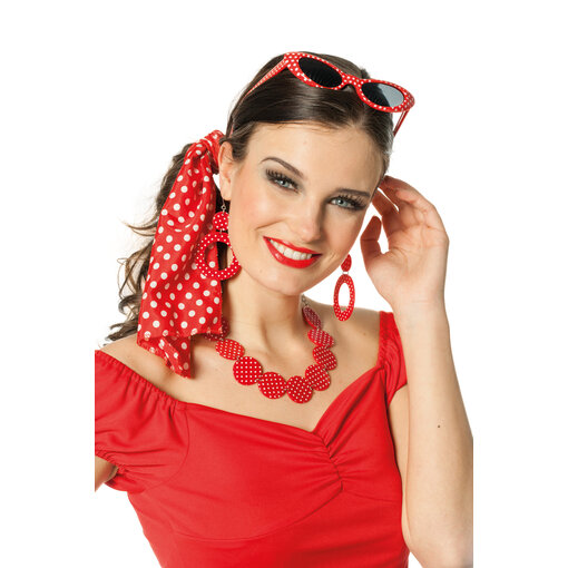 Accessoireset Rock and Roll Rood Vrouw 4-delig