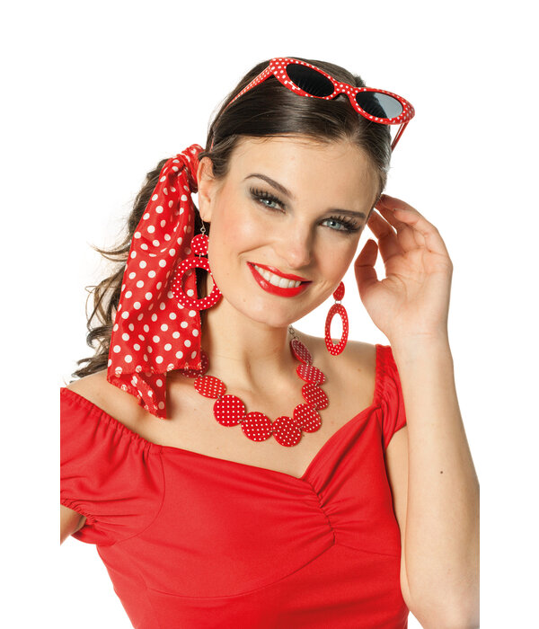 Accessoireset Rock and Roll Rood Vrouw 4-delig