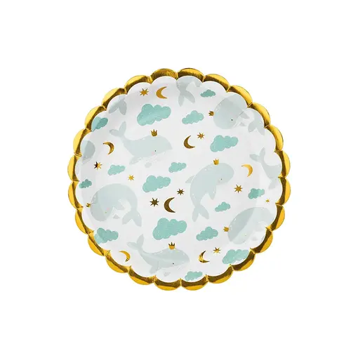 Bordjes Walvissen Lichtblauw/Goud 18cm (6st)