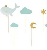 Cupcake Toppers Walvis Blauw/Goud (7st)