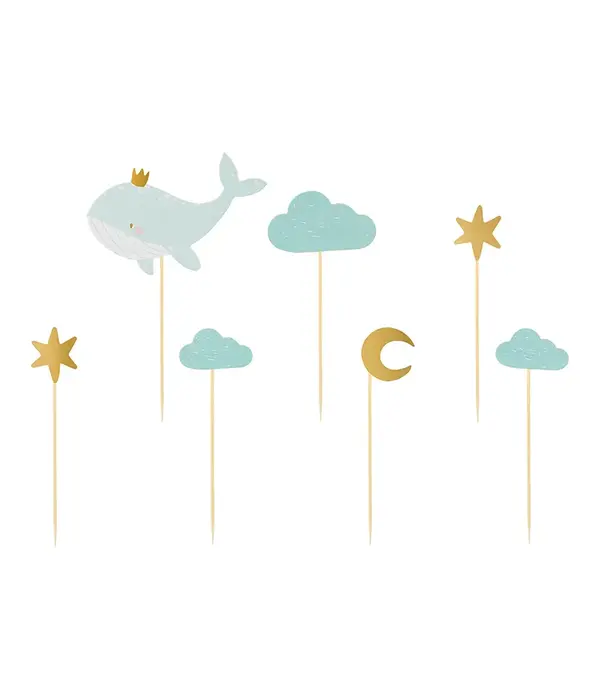Cupcake Toppers Walvis Blauw/Goud (7st)
