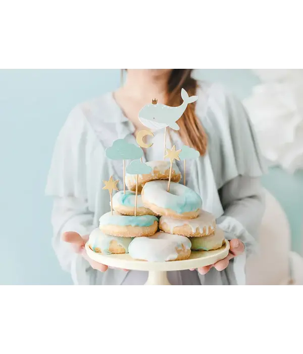 Cupcake Toppers Walvis Blauw/Goud (7st)