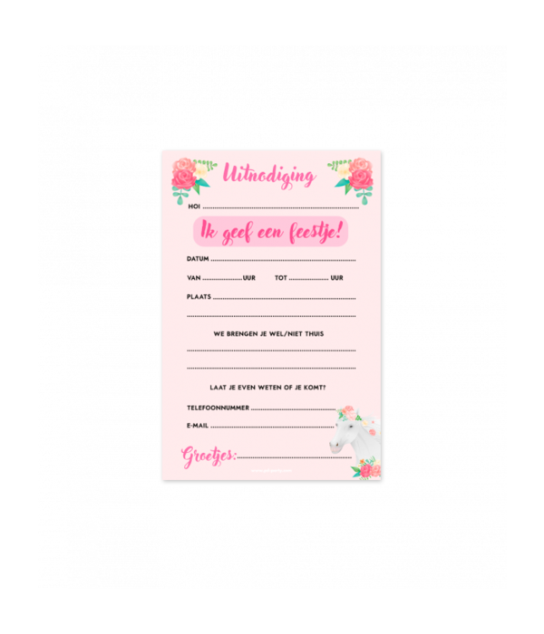 Party Uitnodigingskaarten Paarden Dreams Roze (6st)