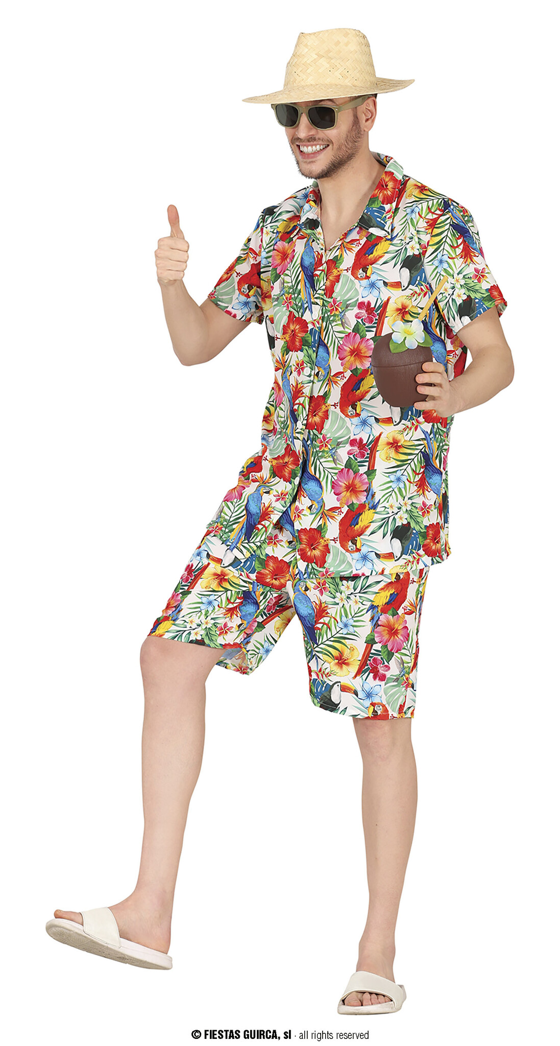 Guirca - Hawaii & Carribean & Tropisch Kostuum - Vrolijke Eiland Toerist Stan De - Man - Multicolor - Maat 52-54 - Carnavalskleding - Verkleedkleding
