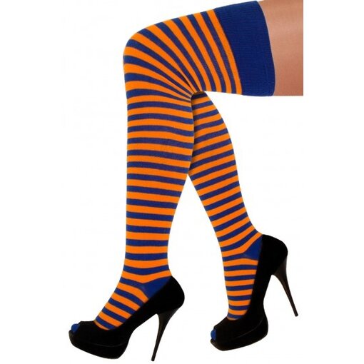 Lange Sokken Oranje/Blauw Gestreept