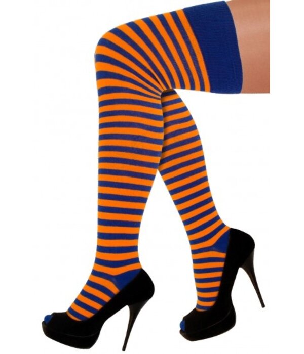 Lange Sokken Oranje/Blauw Gestreept