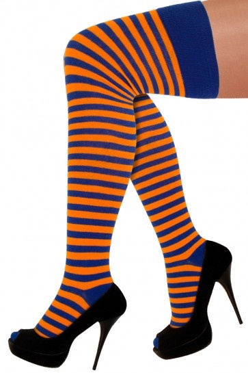 Lange Sokken Oranje/Blauw Gestreept afbeelding
