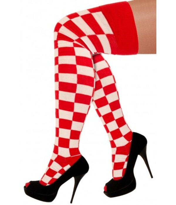 Lange Sokken Rood/Wit Geblokt