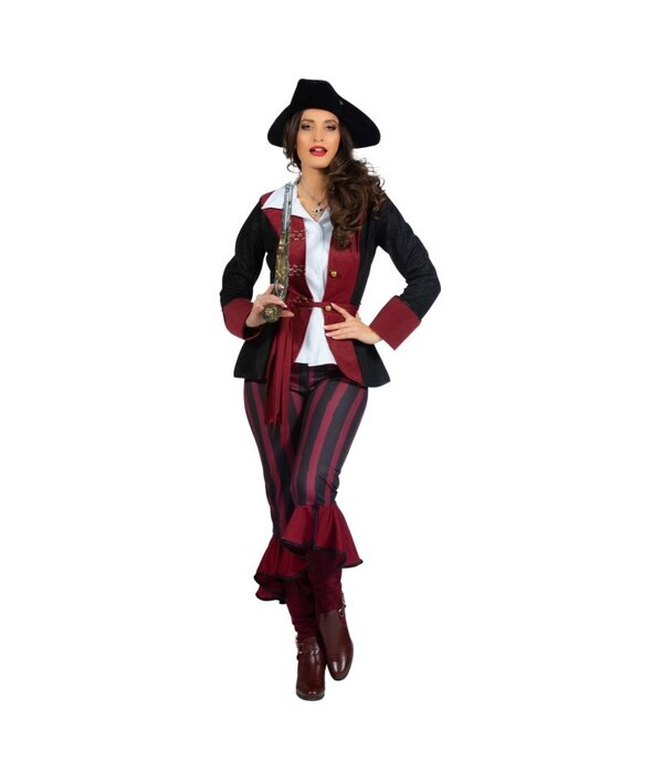Piraat Outfit Dame burgundy/zwart premium