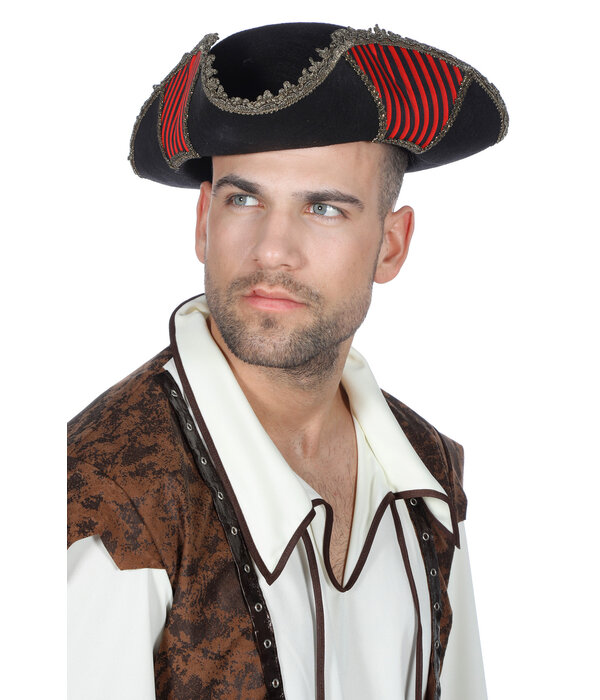 Piratenhoed luxe zwart/rood