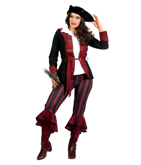 Piraat Outfit Dame burgundy/zwart premium