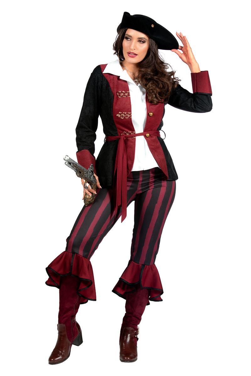 Piraten kostuum burgundy-zwart dames - Maat 2XL - Carnavals kostuum Piraten Dames