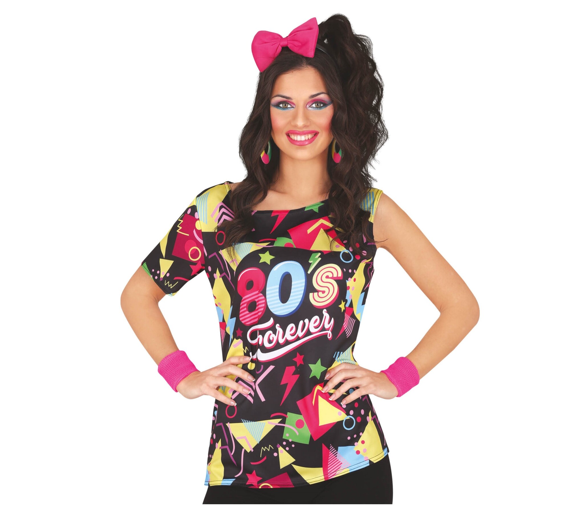Guirca - Jaren 80 & 90 Kostuum - Forever 80s Club Shirt Vrouw - Multicolor - Maat 42-44 - Carnavalskleding - Verkleedkleding