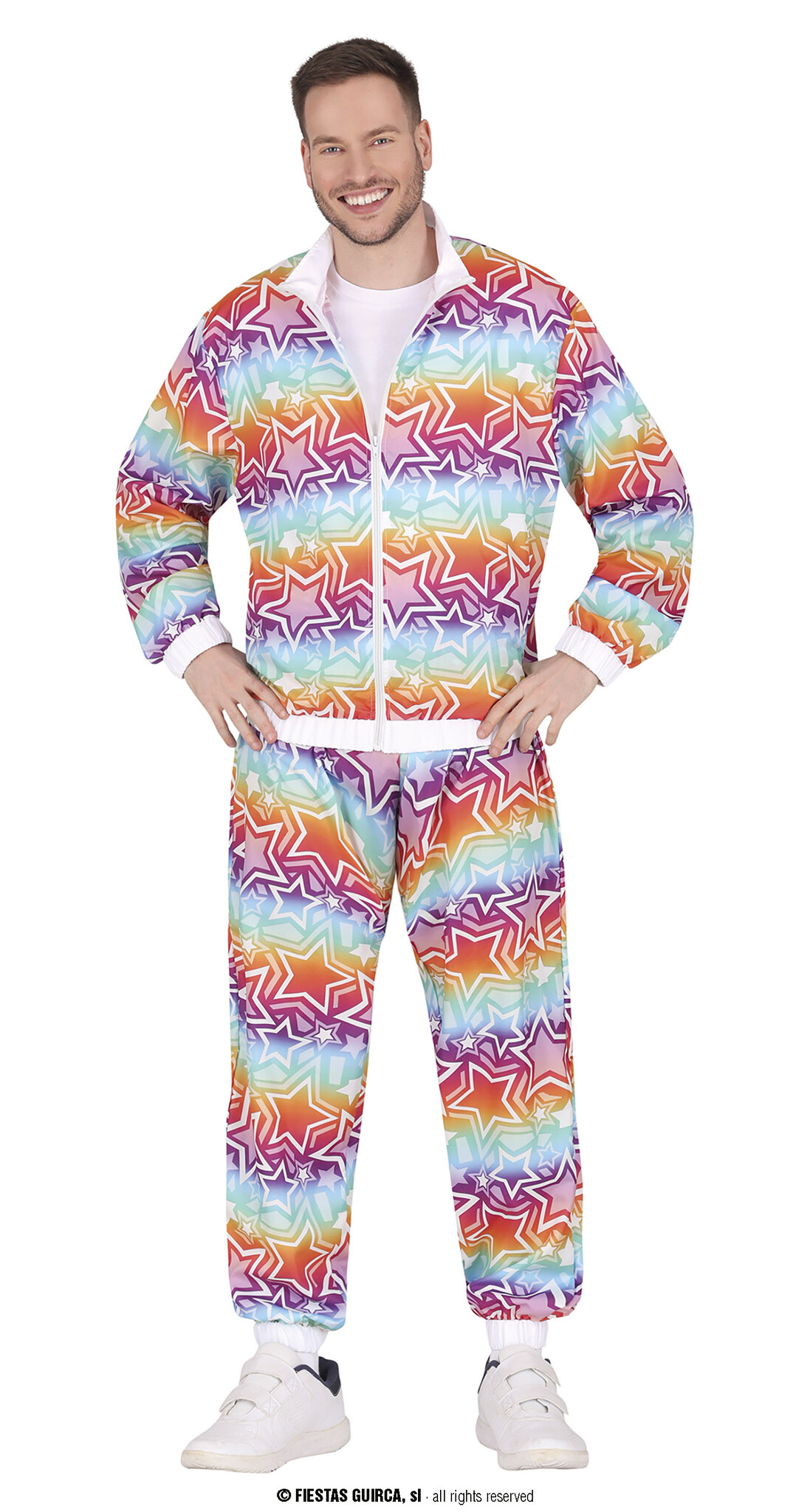 Guirca - Jaren 80 & 90 Kostuum - Starstruck Freddy Tracksuit - Man - Multicolor - Maat 48-50 - Carnavalskleding - Verkleedkleding