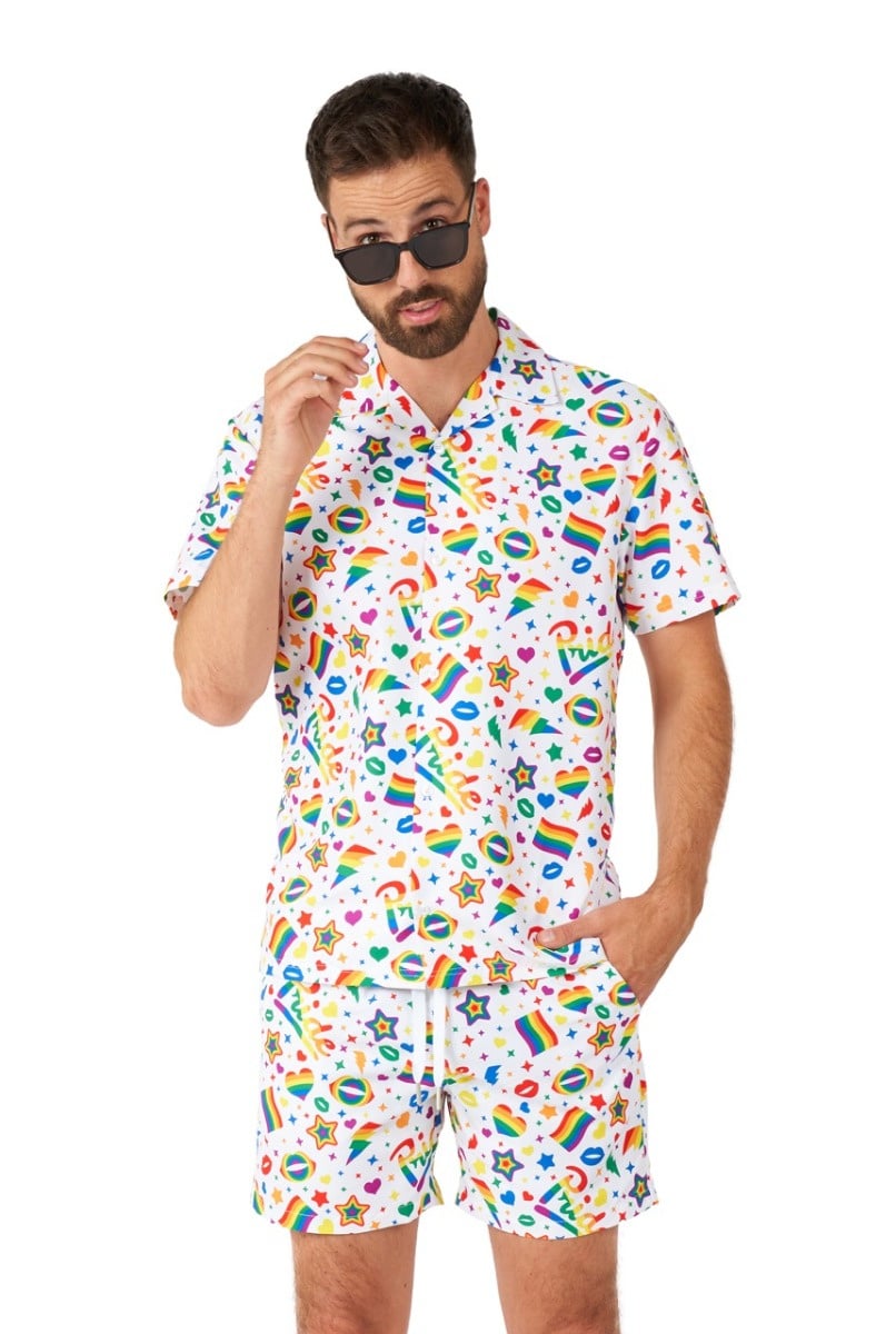 Suitmeister Pride Icons White - Heren Zomer Set - Pride Outfit - Shorts En Korte Mouwen Shirt - Wit - Maat: M
