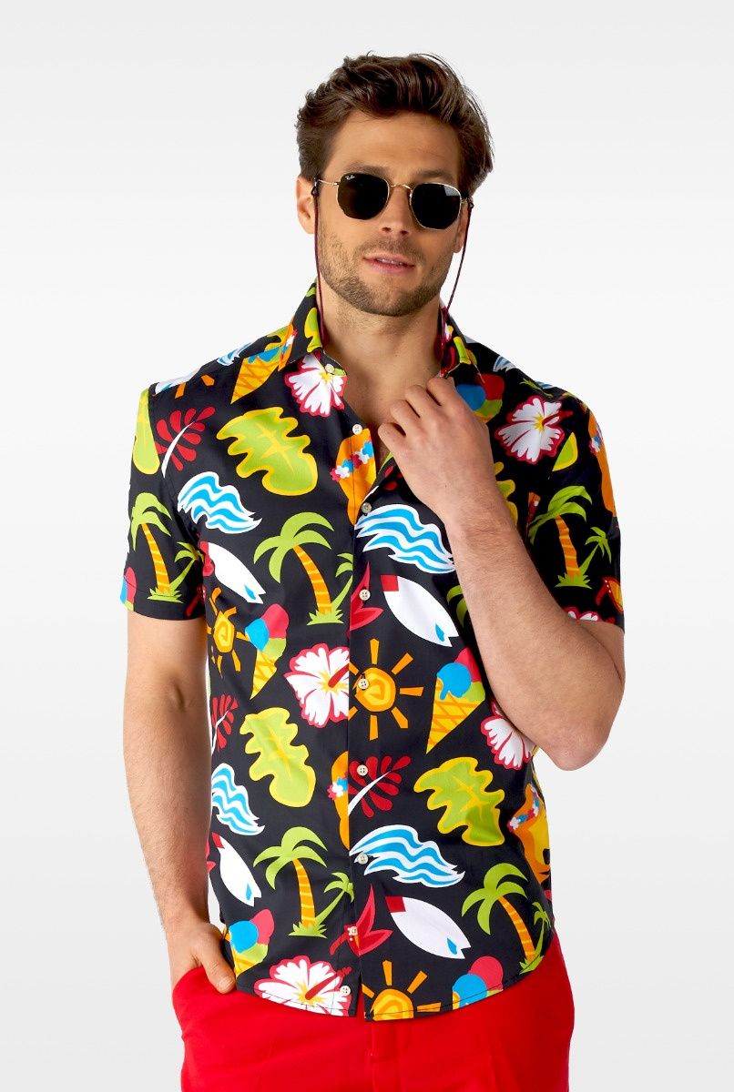 OppoSuits SHIRT Short Sleeve Tropical Thunder - Heren Korte Mouwen Overhemd - Tropisch Shirt - Meerkleurig - Maat EU 41/42