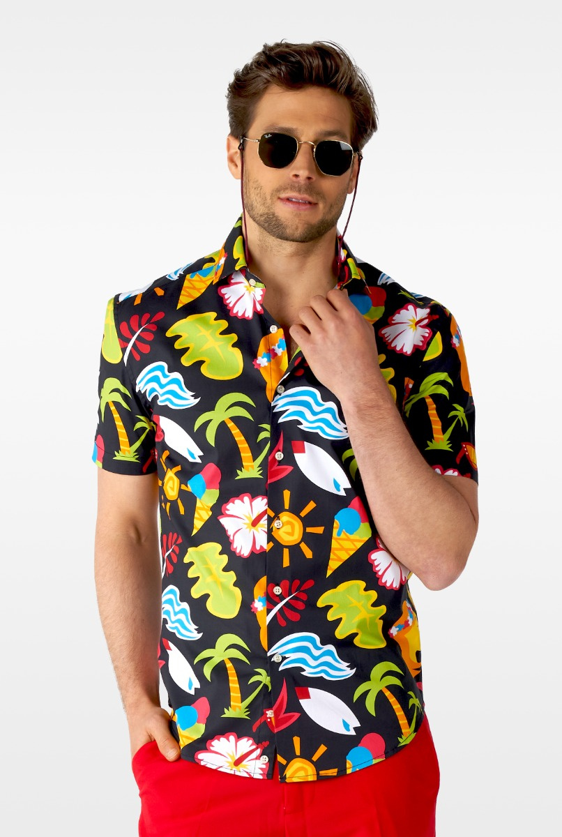 OppoSuits SHIRT Short Sleeve Tropical Thunder - Heren Korte Mouwen Overhemd - Tropisch Shirt - Meerkleurig - Maat EU 37/38