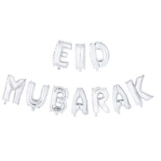 Folieballonnen Slinger Set 'Eid Mubarak' Zilver (4m)