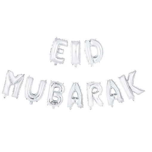 Folieballonnen Slinger Set 'Eid Mubarak' Zilver (4m)