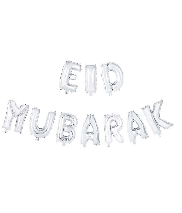 Folieballonnen Slinger Set 'Eid Mubarak' Zilver (4m)