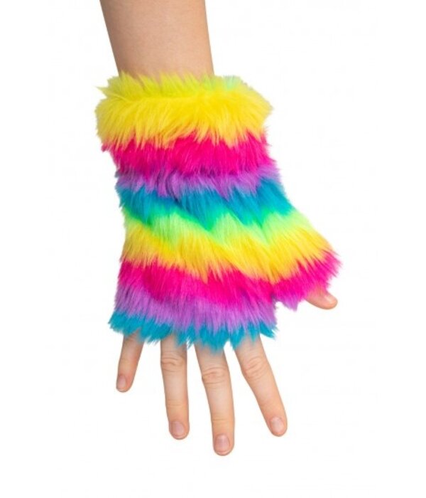 Vingerloze Handschoenen Pluche Regenboog Gestreept