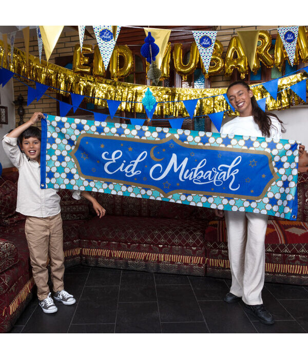 Banner Eid Mubarak Blauw (50x180cm)