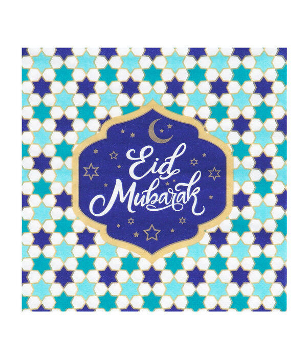 Servetten Eid Mubarak Ramadan Blauw (20st)