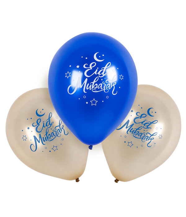 Latex Ballonnen Eid Mubarak Blauw/Goud (6st)