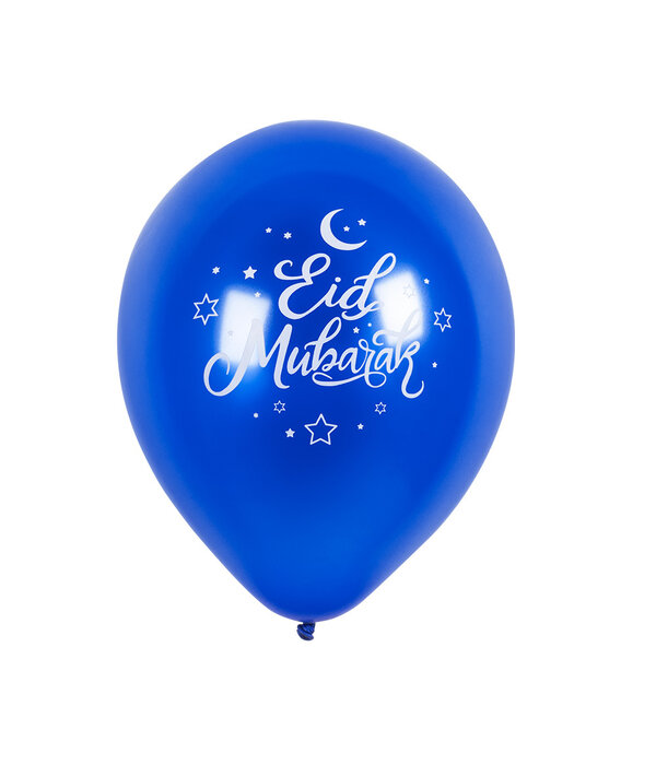 Latex Ballonnen Eid Mubarak Blauw/Goud (6st)