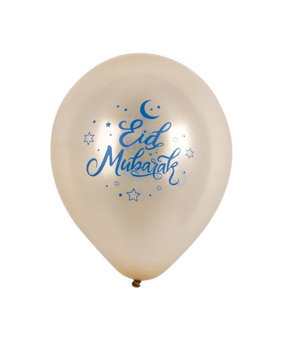 Latex Ballonnen Eid Mubarak Blauw/Goud (6st)