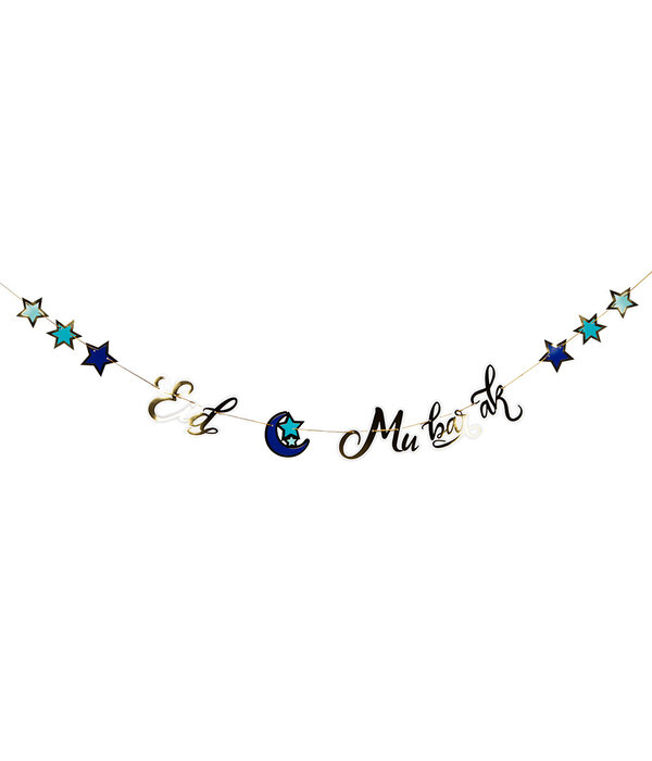 Letterslinger 'Eid Mubarak' Blauw/Goud (250 cm)