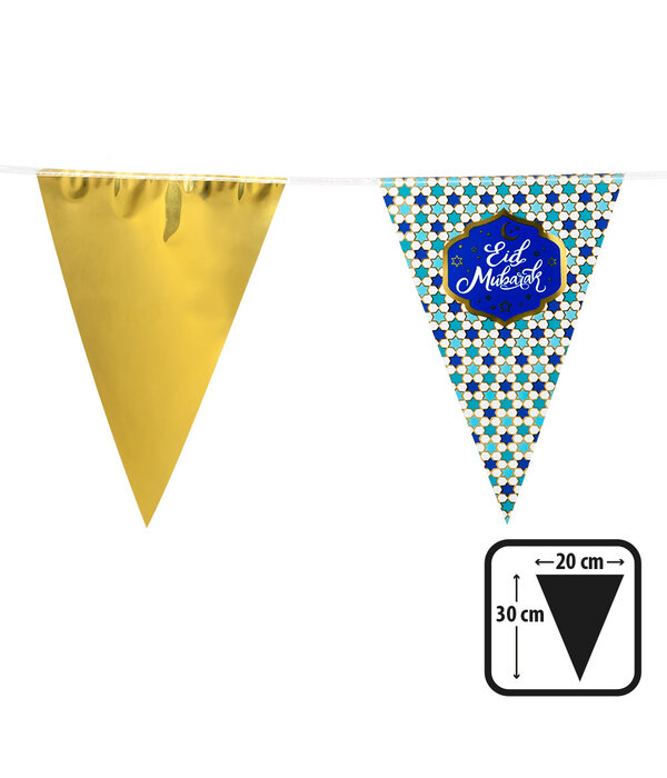Folie Vlaggenlijn Eid Mubarak Blauw/Goud (6m)