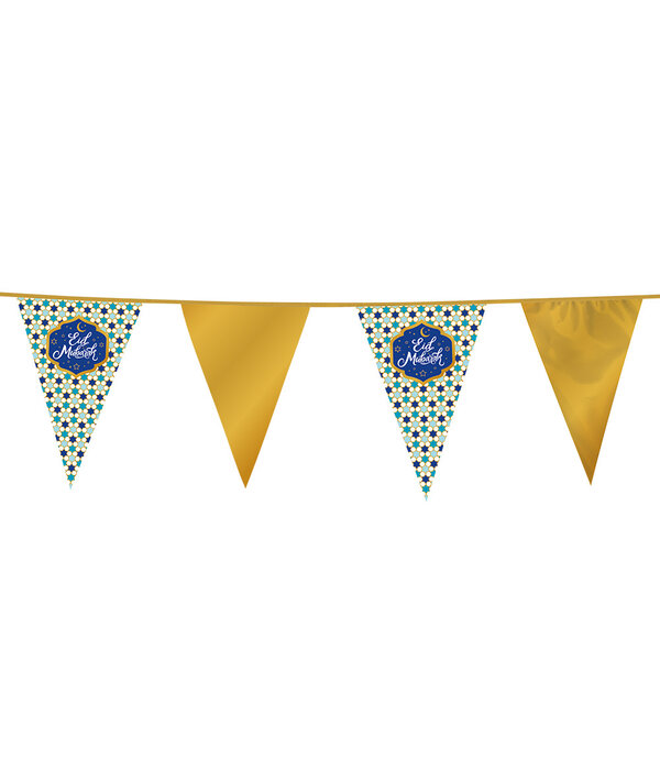 Folie Vlaggenlijn Eid Mubarak Blauw/Goud (6m)